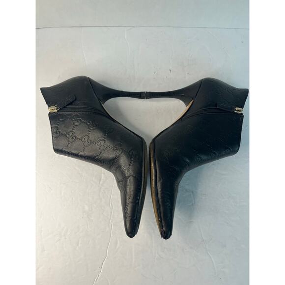 GUCCI Vintage Black Leather GG Monogram Logo Short Zip Stiletto Heel Bootie 5C W - Picture 5 of 12